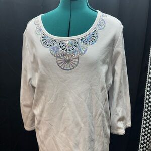 Quacker Factory White Long Sleeve Top with Silver Embellishments